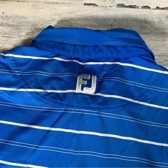 FootJoy FJ Men’s Athletic Fit Performance Golf Polo Shirt Blue Stripe Size Large - Picture 4 of 7